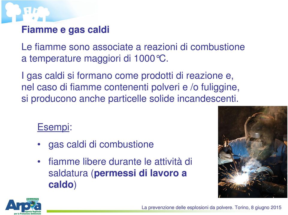 I gas caldi si formano come prodotti di reazione e, nel caso di fiamme contenenti polveri e