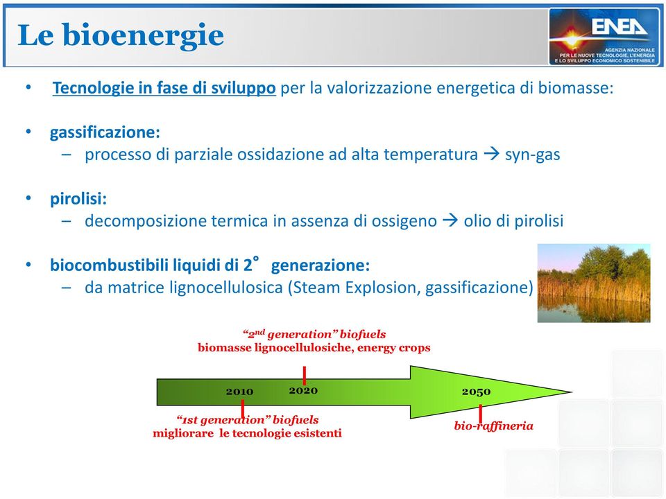 biocombustibili liquidi di 2 generazione: da matrice lignocellulosica (Steam Explosion, gassificazione) 2 nd generation