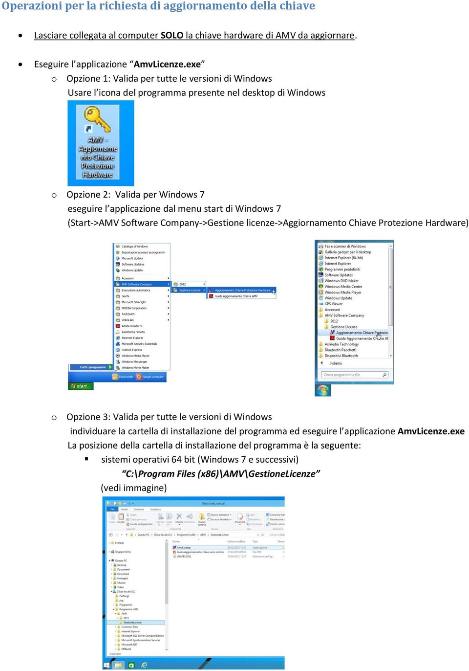 (Start->AMV Sftware Cmpany->Gestine licenze->aggirnament Chiave Prtezine Hardware) Opzine 3: Valida per tutte le versini di Windws individuare la cartella di installazine del prgramma ed