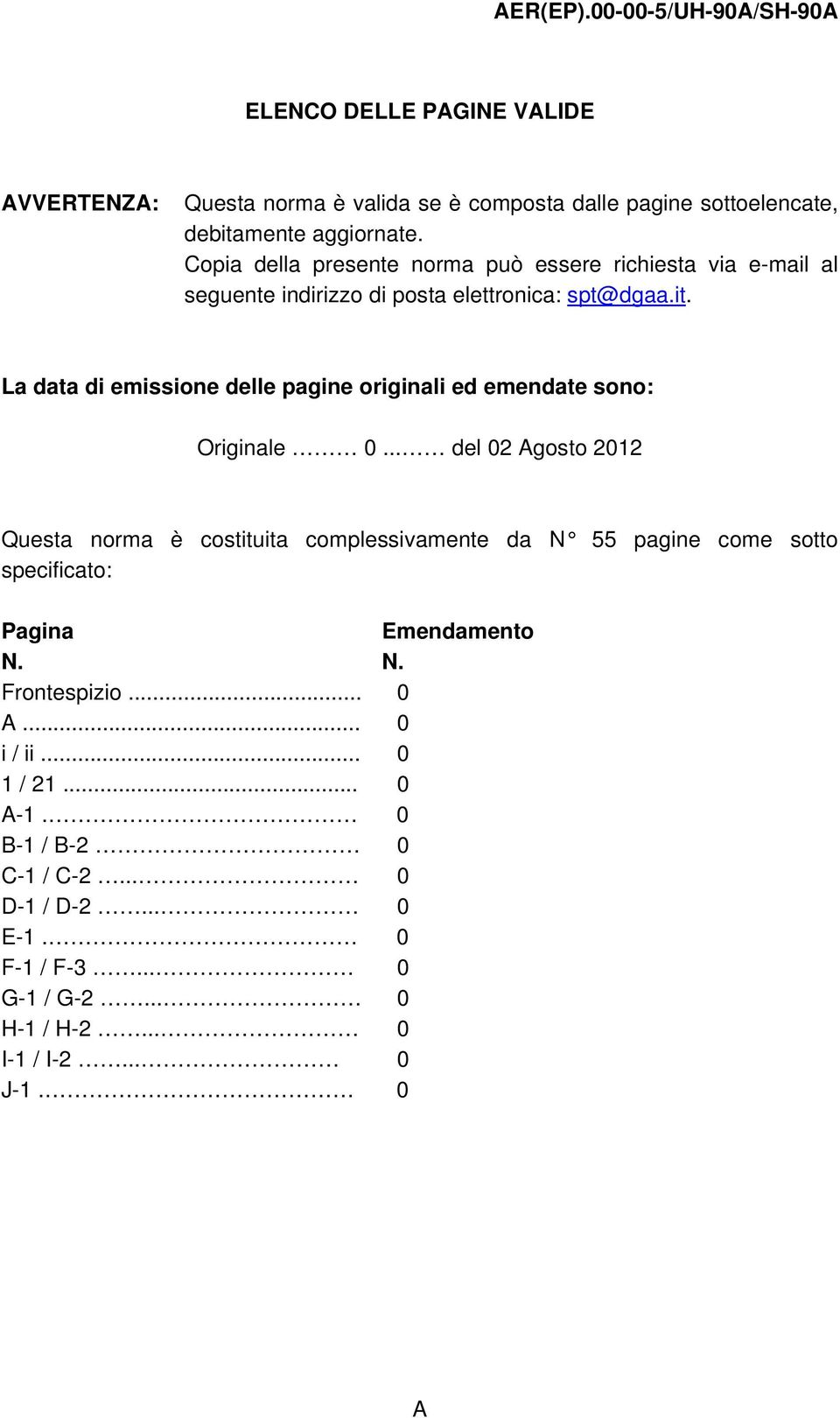La data di emissione delle pagine originali ed emendate sono: Originale 0.