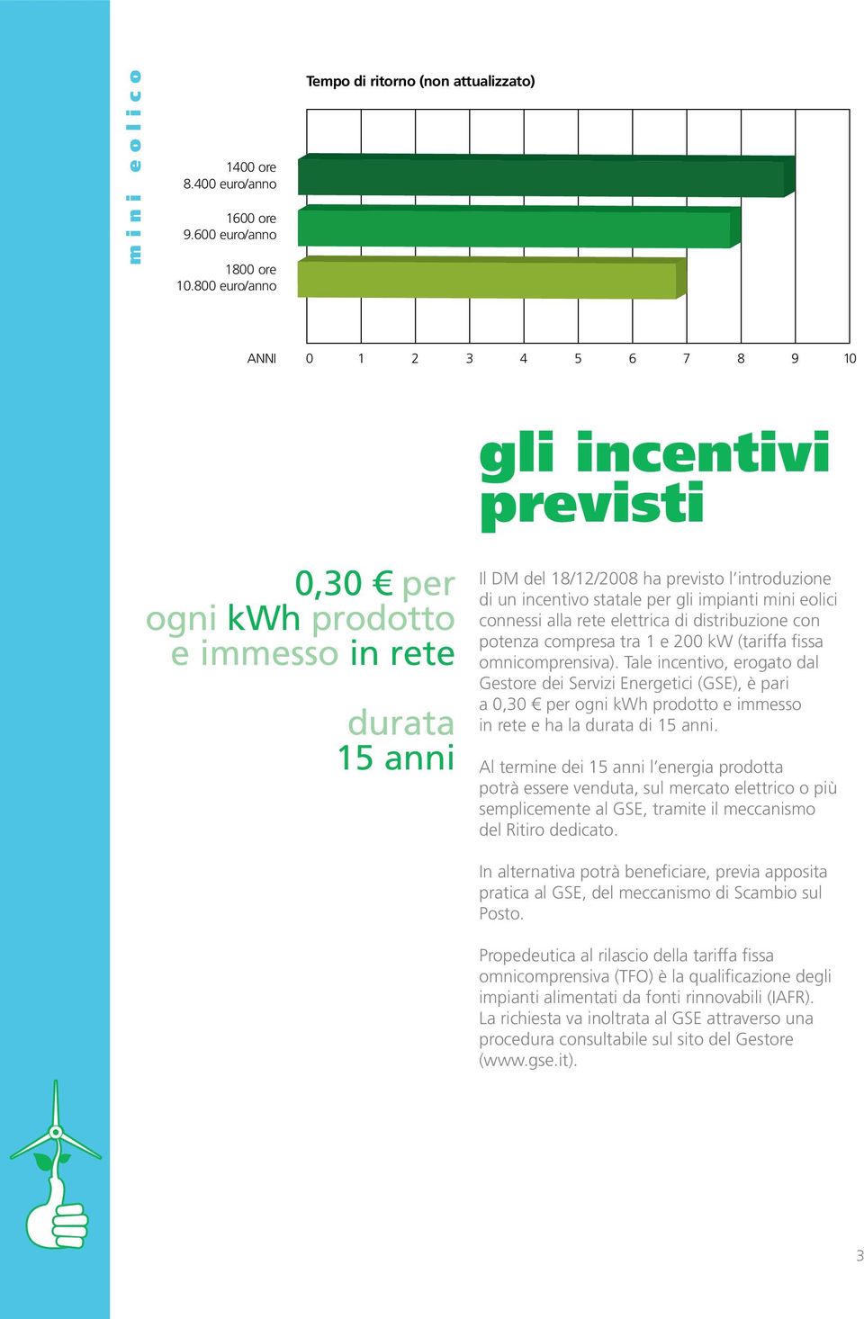 introduzione di un incentivo statale per gli impianti mini eolici connessi alla rete elettrica di distribuzione con potenza compresa tra 1 e 200 kw (tariffa fissa omnicomprensiva).