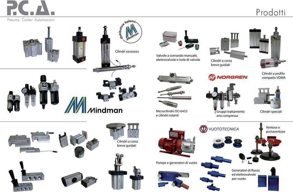 rotanti Gruppi trattamento aria compressa Cilindri speciali Ventose e portaventose Cilindri