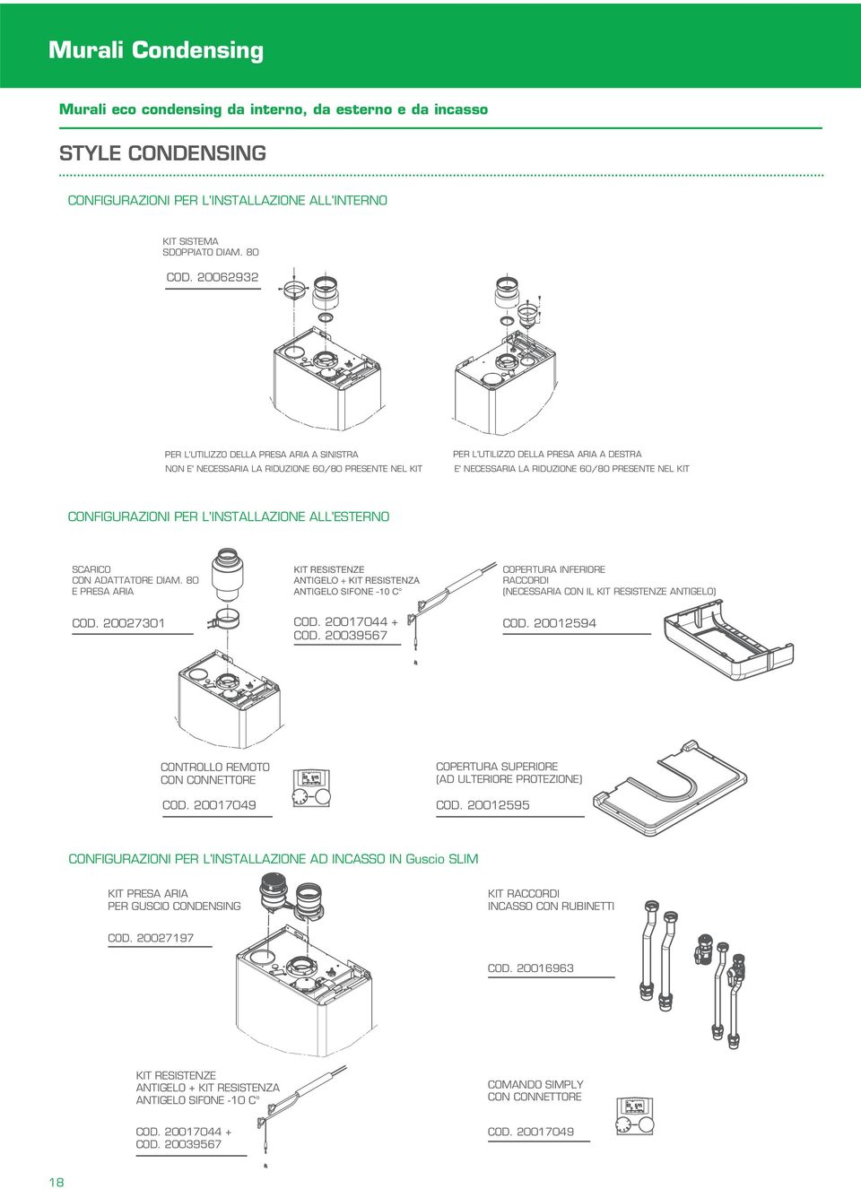 CONFIGURAZIONI PER L'INSTALLAZIONE ALL'ESTERNO SCARICO CON ADATTATORE DIAM.