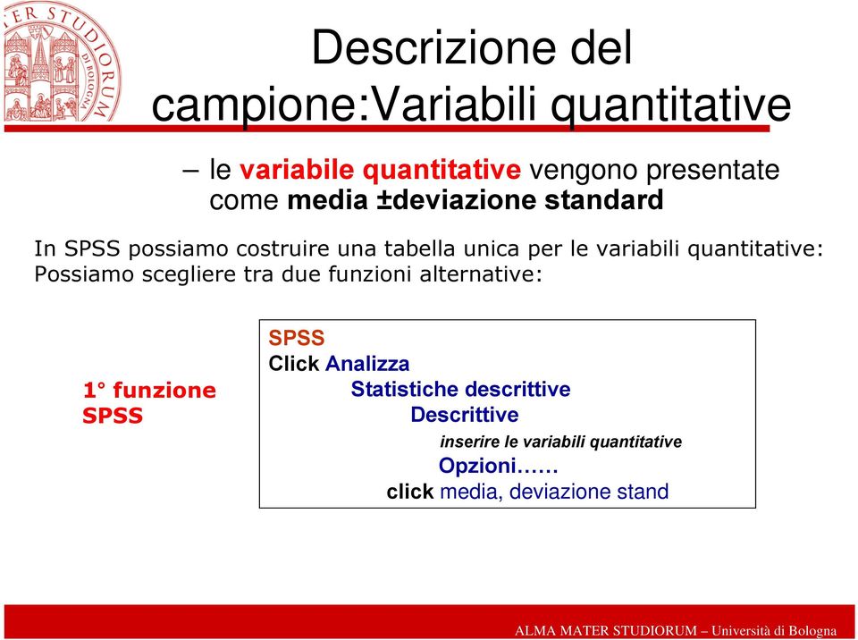 quantitative: Possiamo scegliere tra due funzioni alternative: 1 funzione Click Analizza