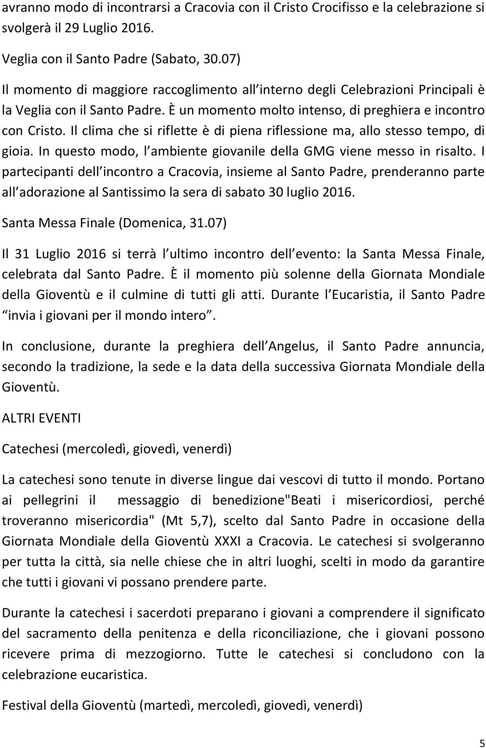 Il clima che si riflette è di piena riflessione ma, allo stesso tempo, di gioia. In questo modo, l ambiente giovanile della GMG viene messo in risalto.