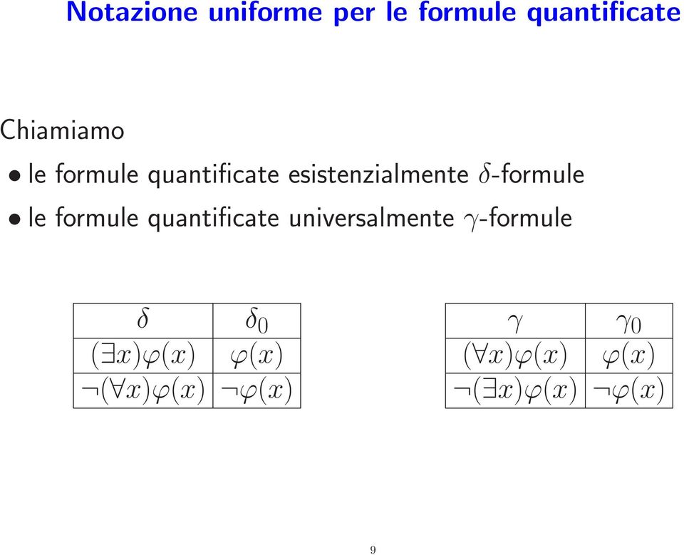 formule quantificate universalmente γ-formule δ δ 0 (