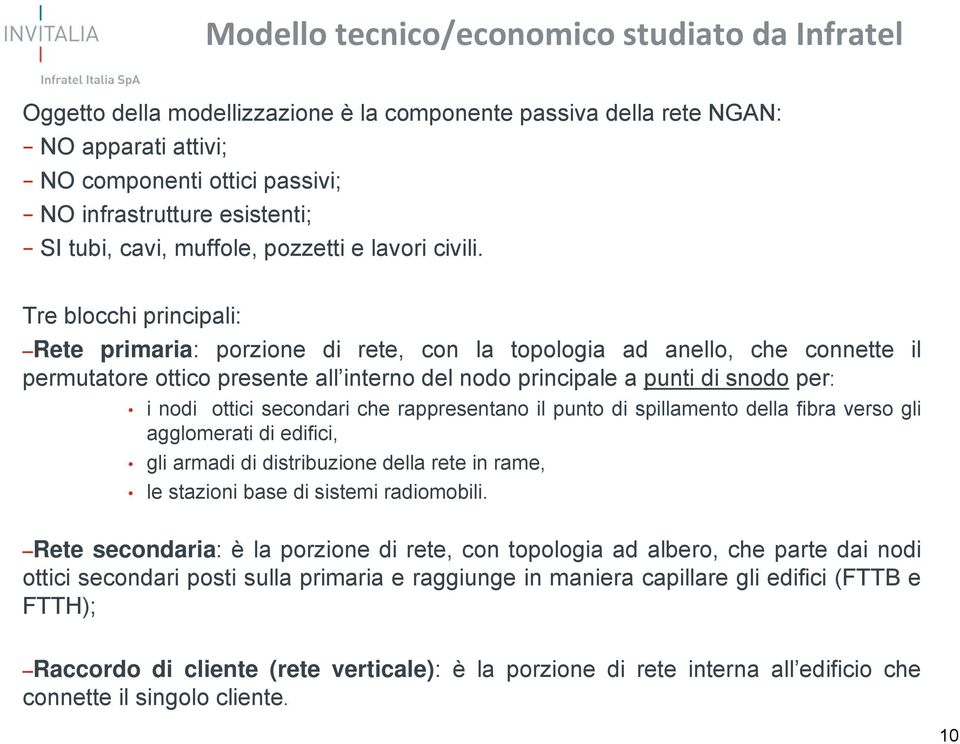 Tre blocchi principali: Rete primaria: porzione di rete, con la topologia ad anello, che connette il permutatore ottico presente all interno del nodo principale a punti di snodo per: i nodi ottici