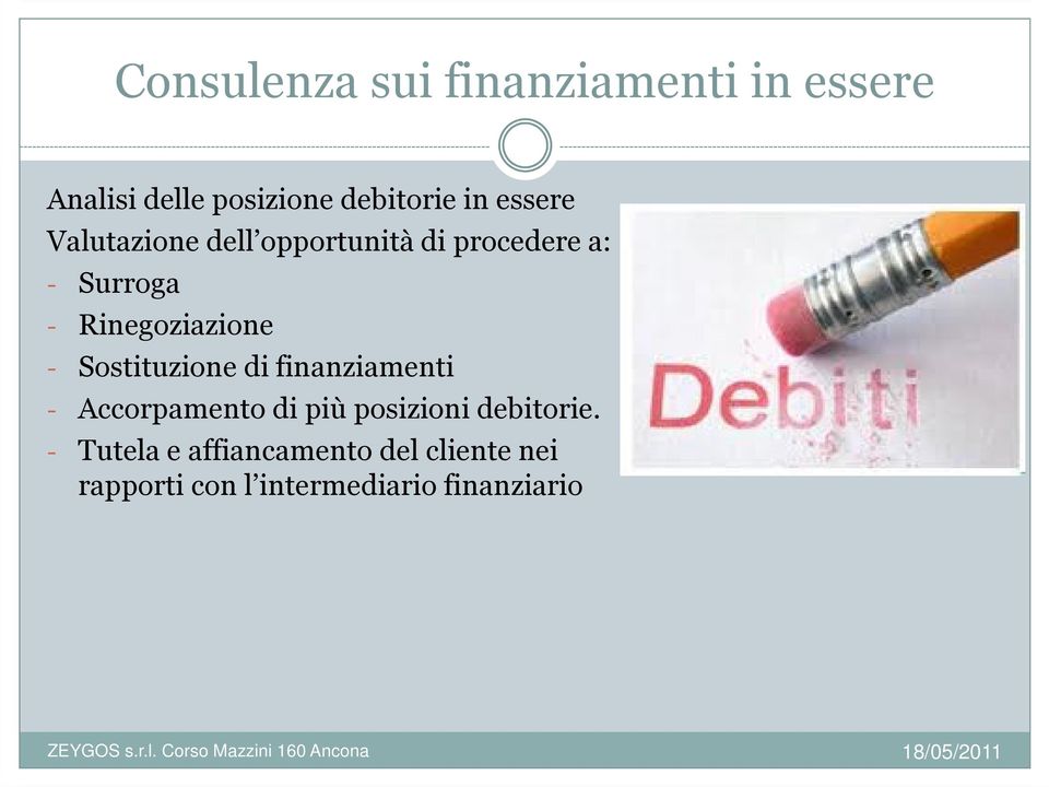 Rinegoziazione - Sostituzione di finanziamenti - Accorpamento di più