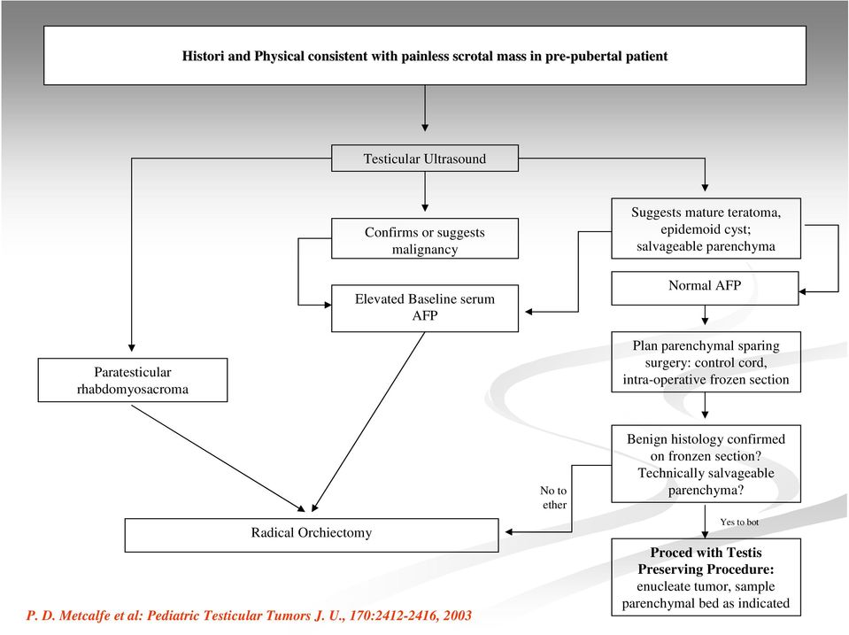cord, intra-operative frozen section Radical Orchiectomy P. D. Metcalfe et al: Pediatric Testicular Tumors J. U.