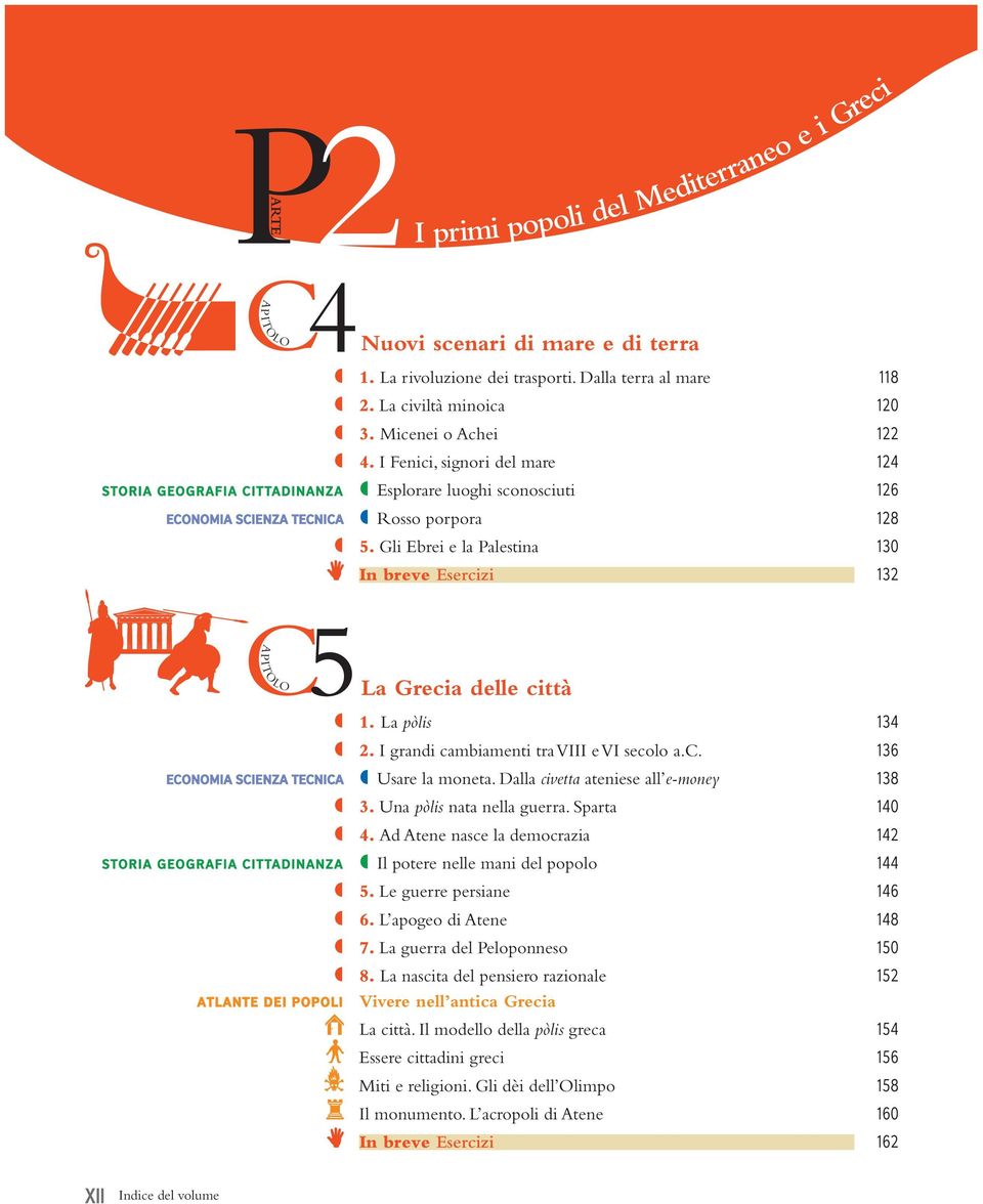 Gli Ebrei e la Palestina 130 In breve Esercizi 132 5La Grecia delle città º 1. La pòlis 134 º 2. I grandi cambiamenti tra VIII e VI secolo a.c. 136 Economia scienza tecnica º Usare la moneta.