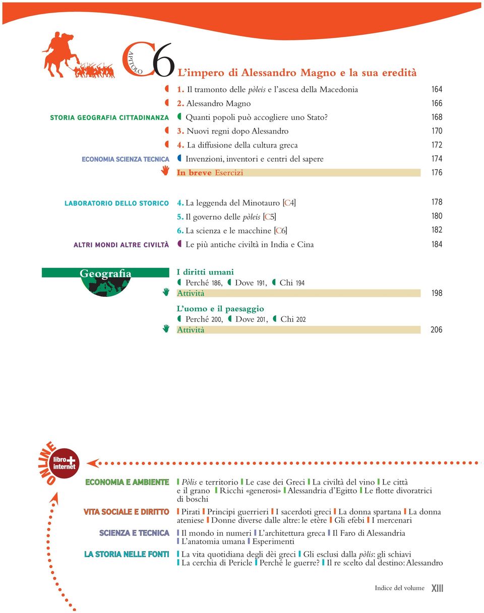 La diffusione della cultura greca 172 Economia scienza tecnica º Invenzioni, inventori e centri del sapere 174 In breve Esercizi 176 LABORATORIO DELLO STORICO 4. La leggenda del Minotauro [C4] 178 5.