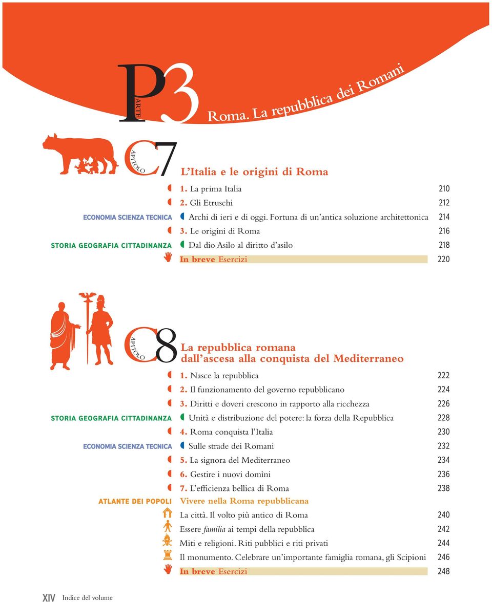 Le origini di Roma 216 Storia geografia cittadinanza º Dal dio Asilo al diritto d asilo 218 In breve Esercizi 220 La repubblica romana 8dall ascesa alla conquista del Mediterraneo º 1.