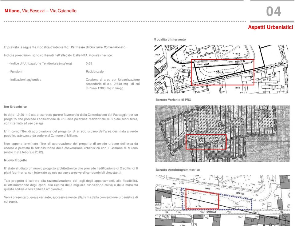 aree per Urbanizzazione secondaria di c.a. 2 640 mq di cui minimo 1 300 mq in luogo. Iter Urbanistico In data 1.9.