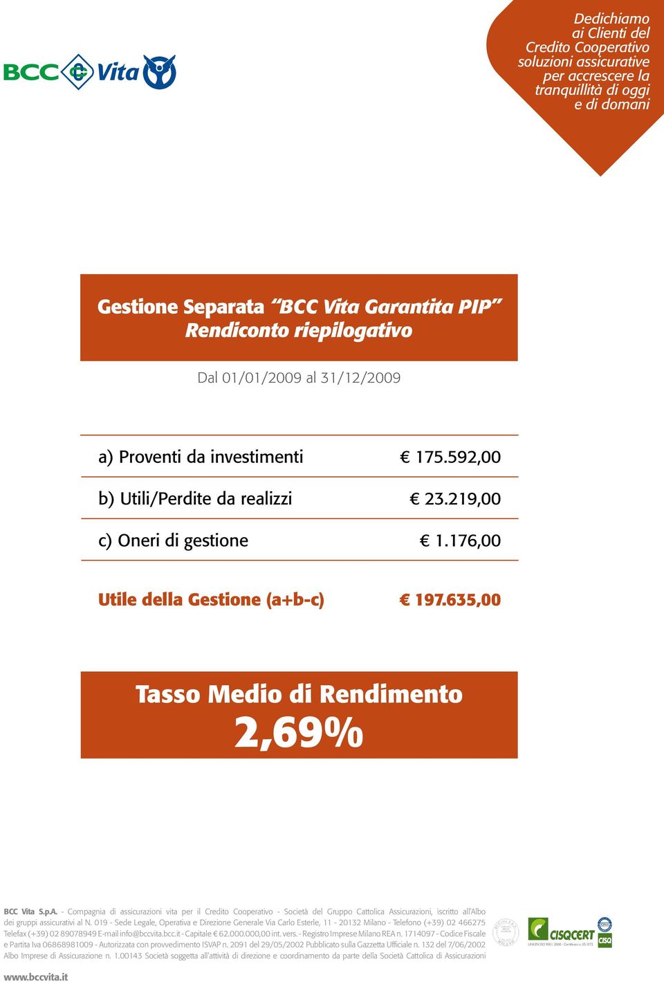 592,00 b) Utili/Perdite da realizzi 23.219,00 c) Oneri di gestione 1.