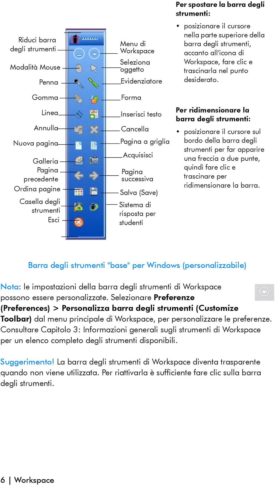 nella parte superiore della barra degli strumenti, accanto all'icona di Workspace, fare clic e trascinarla nel punto desiderato.