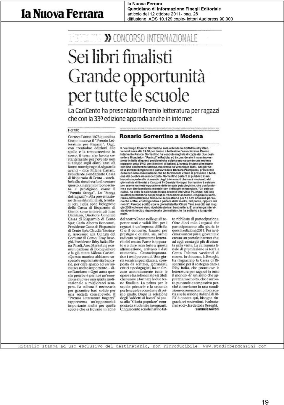 articolo del 12 ottobre 2011- pag.