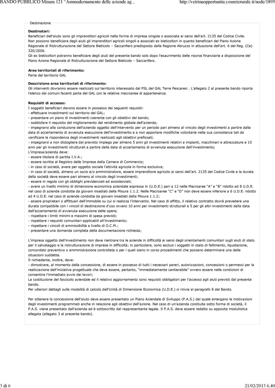 Saccarifero predisposto dalla Regione Abruzzo in attuazione dell art. 6 del Reg. (Ce) 320/2006.