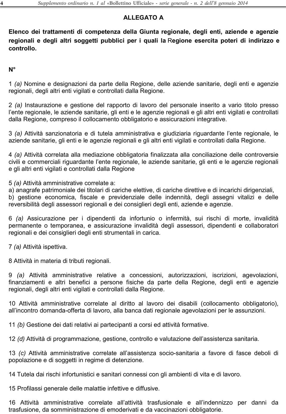 poteri di indirizzo e controllo. N 1 (a) Nomine e designazioni da parte della Regione, delle aziende sanitarie, degli enti e agenzie regionali, degli altri enti vigilati e controllati dalla Regione.