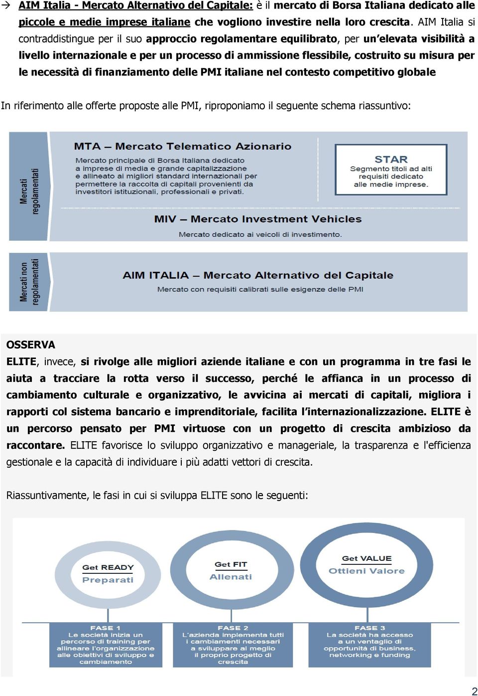 le necessità di finanziamento delle PMI italiane nel contesto competitivo globale In riferimento alle offerte proposte alle PMI, riproponiamo il seguente schema riassuntivo: OSSERVA ELITE, invece, si