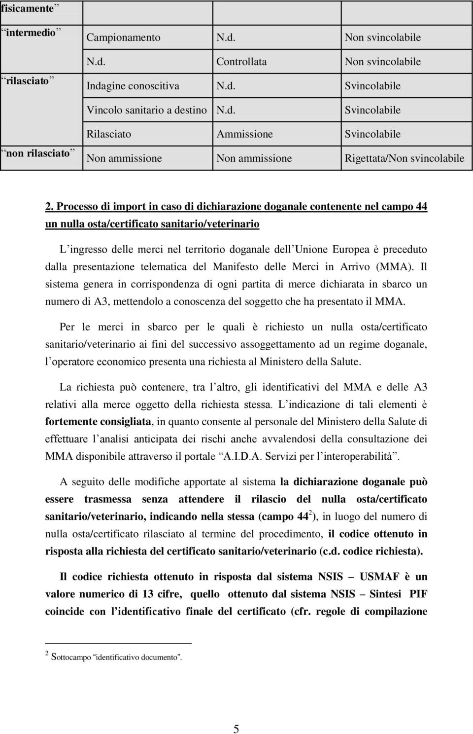 preceduto dalla presentazione telematica del Manifesto delle Merci in Arrivo (MMA).