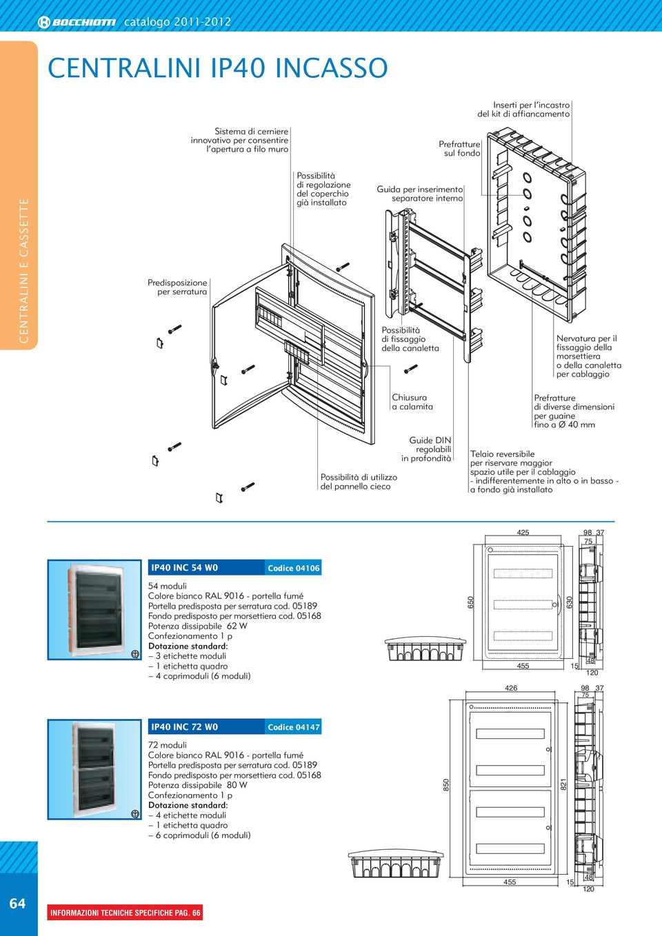 calamita Guide DIN regolabili in profondità di diverse dimensioni per guaine fino a Ø 40 mm Telaio reversibile per riservare maggior spazio utile per il cablaggio - indifferentemente in alto o in