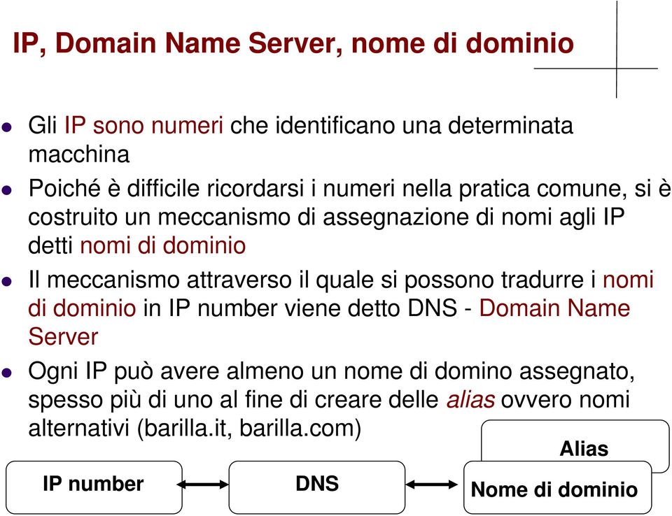 il quale si possono tradurre i nomi di dominio in IP number viene detto DNS - Domain Name Server Ogni IP può avere almeno un nome di