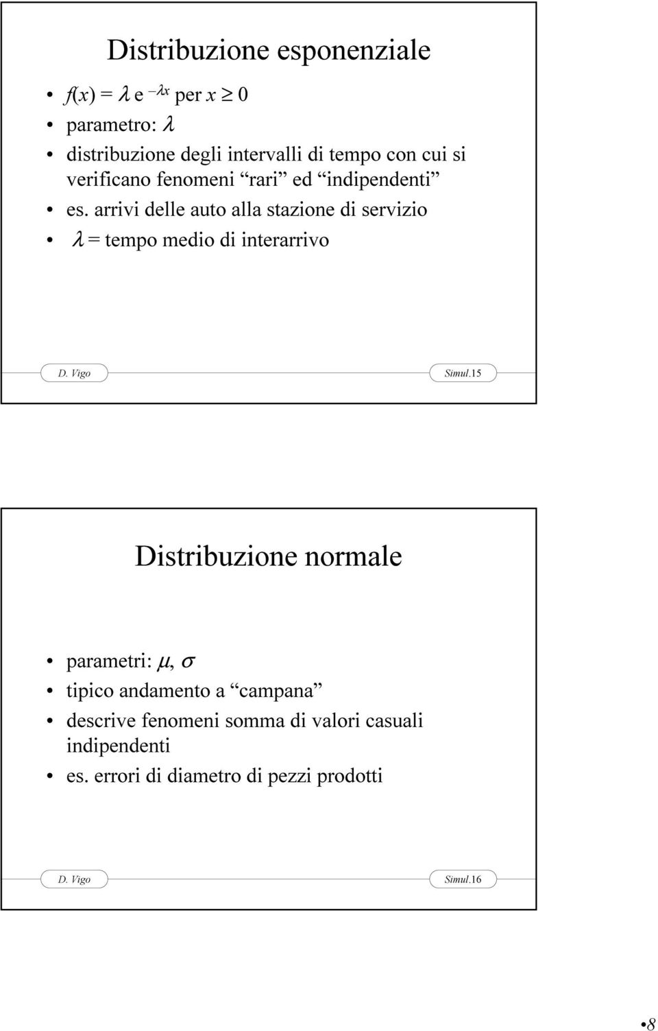 arrivi delle auto alla stazione di servizio λ = tempo medio di interarrivo Simul.