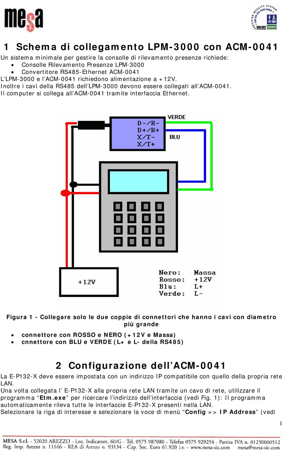 Il computer si collega all ACM-0041 tramite interfaccia Ethernet.