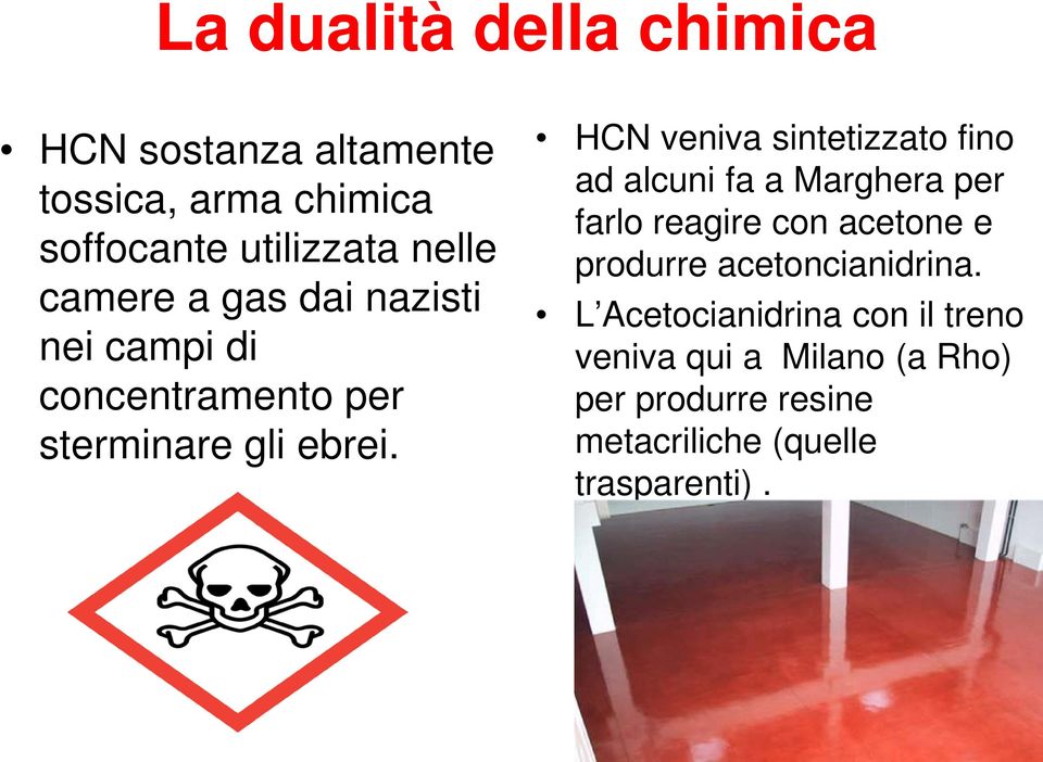 HCN veniva sintetizzato fino ad alcuni fa a Marghera per farlo reagire con acetone e produrre