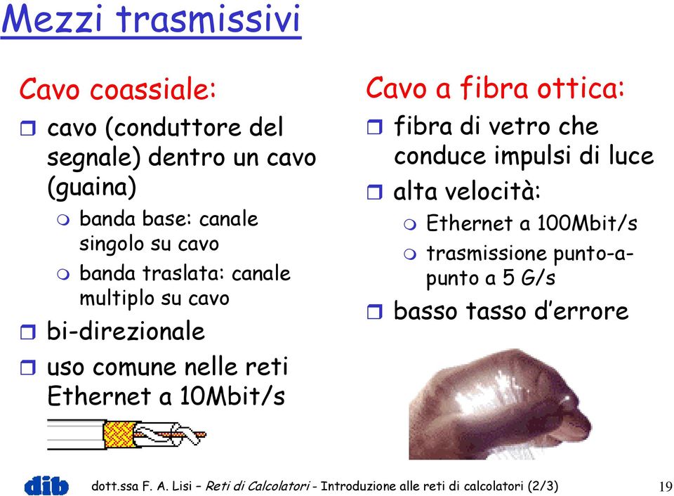 fibra ottica: fibra di vetro che conduce impulsi di luce alta velocità: Ethernet a 100Mbit/s trasmissione