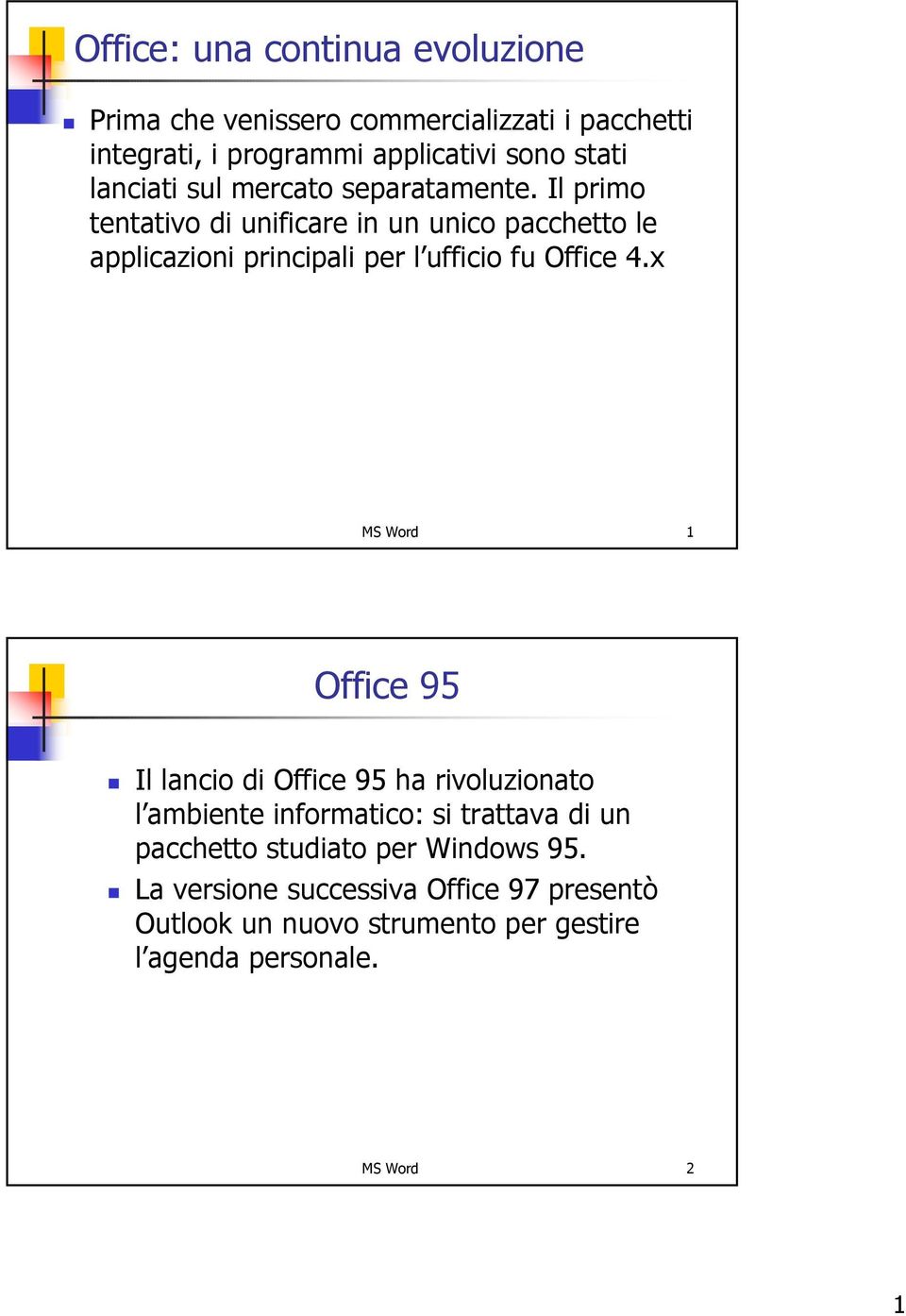 Il primo tentativo di unificare in un unico pacchetto le applicazioni principali per l ufficio fu Office 4.