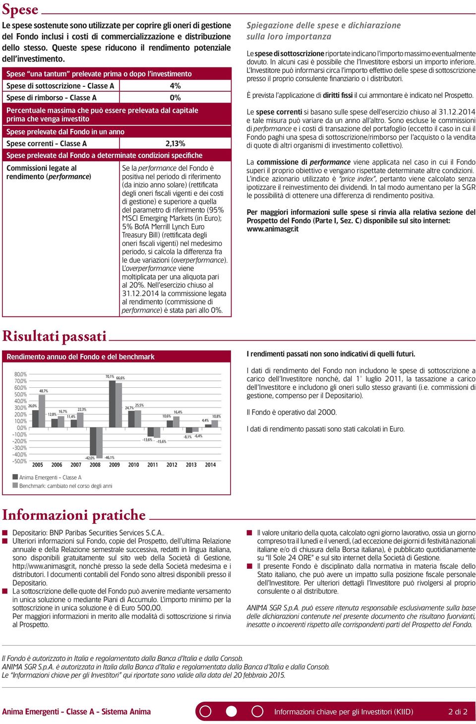 Spese una tantum prelevate prima o dopo l investimento Spese di sottoscrizione - Classe A 4% Spese di rimborso - Classe A 0% Percentuale massima che può essere prelevata dal capitale prima che venga