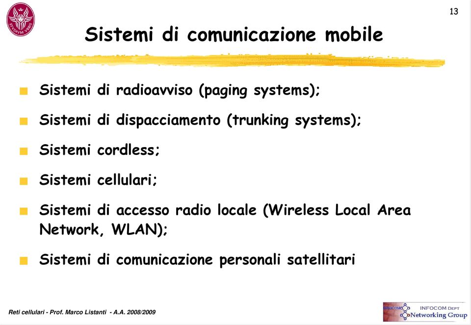 cordless; Sistemi cellulari; Sistemi di accesso radio locale
