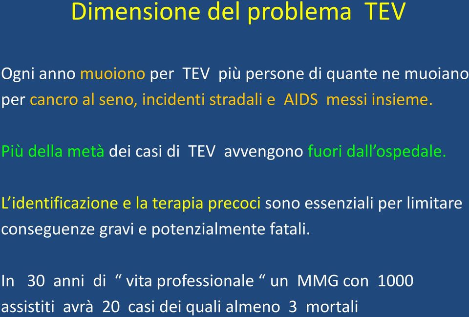 Più della metà dei casi di TEV avvengono fuori dall ospedale.