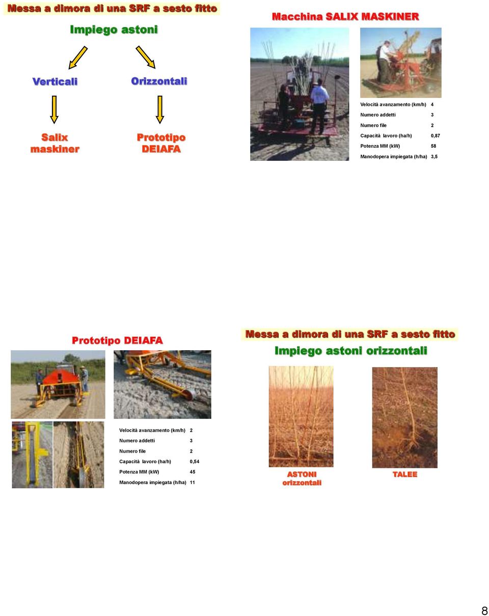 Manodopera impiegata (h/ha), Prototipo DEIAFA Messa a dimora di una SRF a