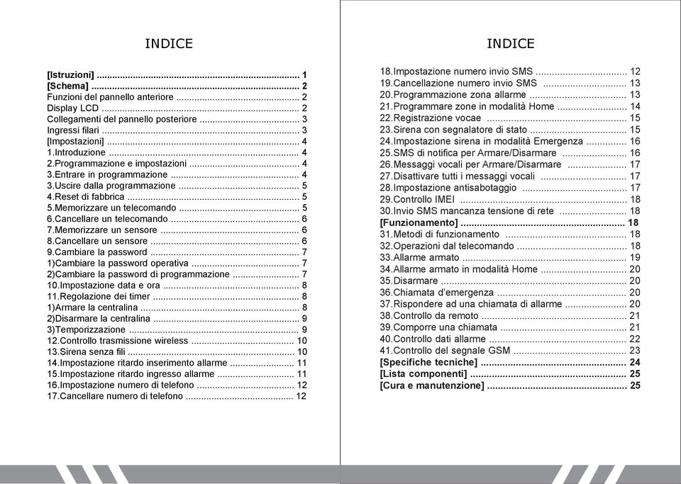 Memorizzare un sensore... 6 8.Cancellare un sensore... 6 9.Cambiare la password... 7 1)Cambiare la password operativa... 7 2)Cambiare la password di programmazione... 7 10.Impostazione data e ora.