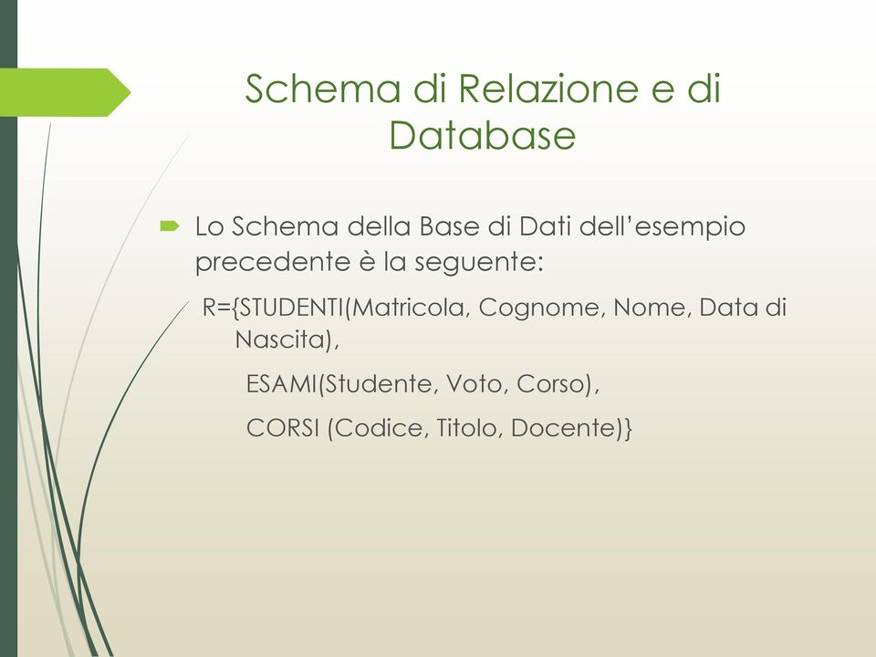 R={STUDENTI(Matricola, Cognome, Nome, Data di