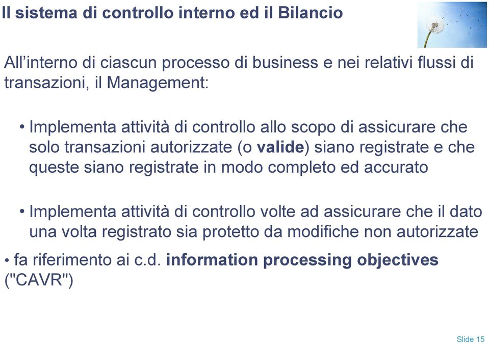 registrate e che queste siano registrate in modo completo ed accurato Implementa attività di controllo volte ad assicurare che il