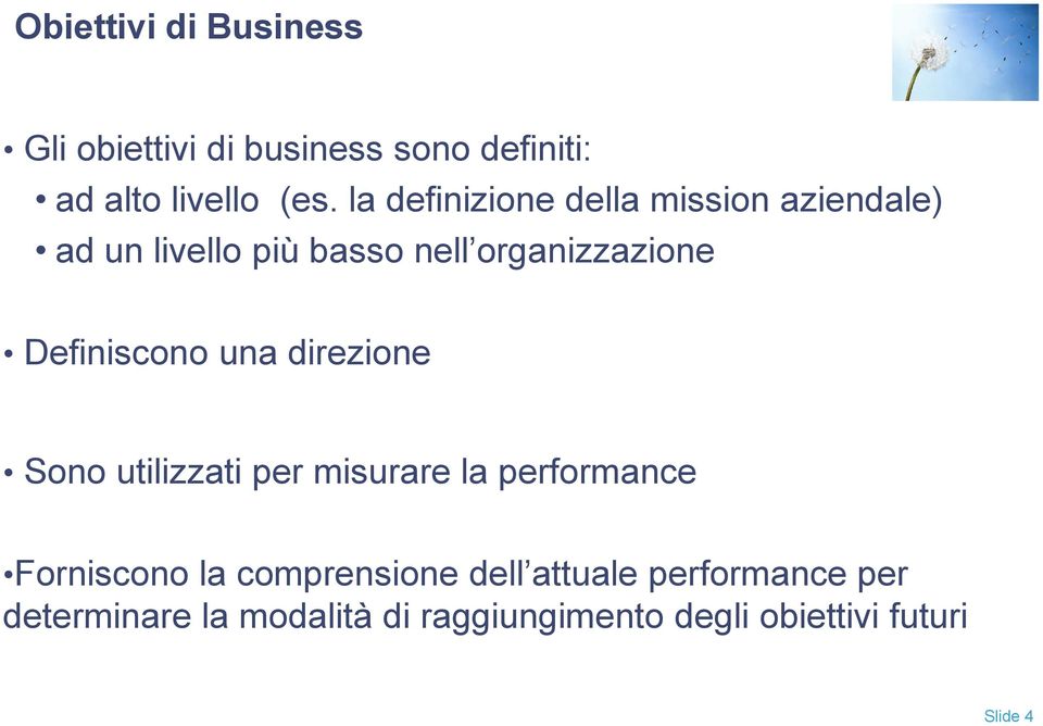 Definiscono una direzione Sono utilizzati per misurare la performance Forniscono la