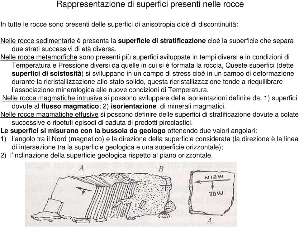 Nelle rocce metamorfiche sono presenti più superfici sviluppate in tempi diversi e in condizioni di Temperatura e Pressione diversi da quelle in cui si è formata la roccia, Queste superfici (dette