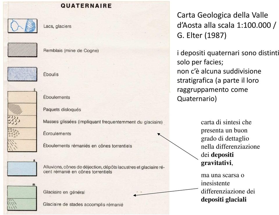 stratigrafica (a parte il loro raggruppamento come Quaternario) carta di sintesi che presenta un