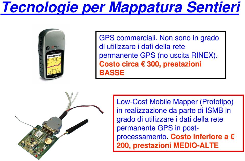 Costo circa 300, prestazioni BASSE Low-Cost Mobile Mapper (Prototipo) in realizzazione da