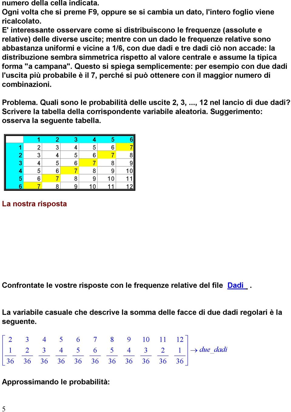 dadi e tre dadi ciò non accade: la distribuzione sembra simmetrica rispetto al valore centrale e assume la tipica forma "a campana".