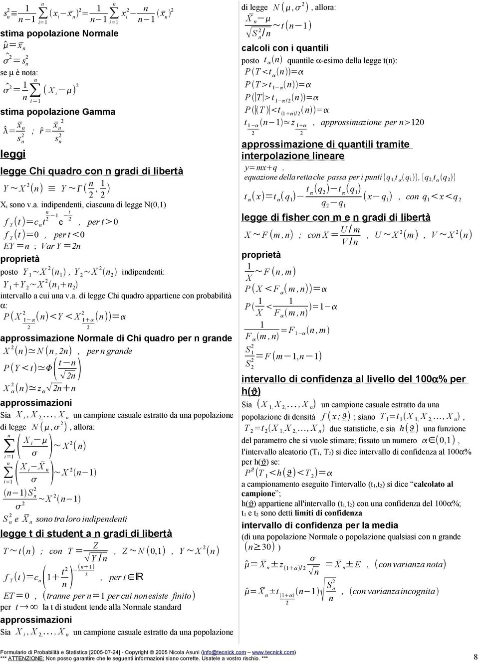 popolazioe di legge N,, allora: X i ~ X X i X ~ X S ~X S e X soo traloro idipedeti legge t di studet a gradi di libertà T~t ; co T = Z Y /, Z~N 0,, Y ~X f T t =c t, per t ET=0, trae per = per cui