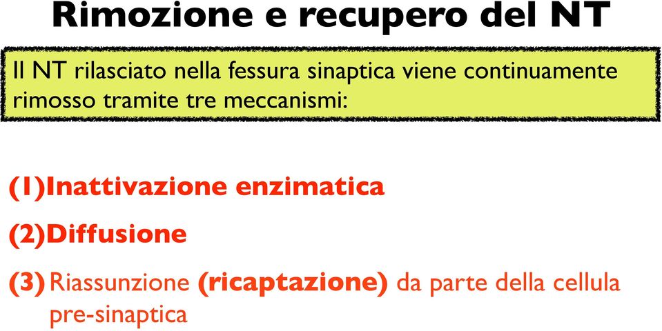 meccanismi: (1)Inattivazione enzimatica (2)Diffusione (3)