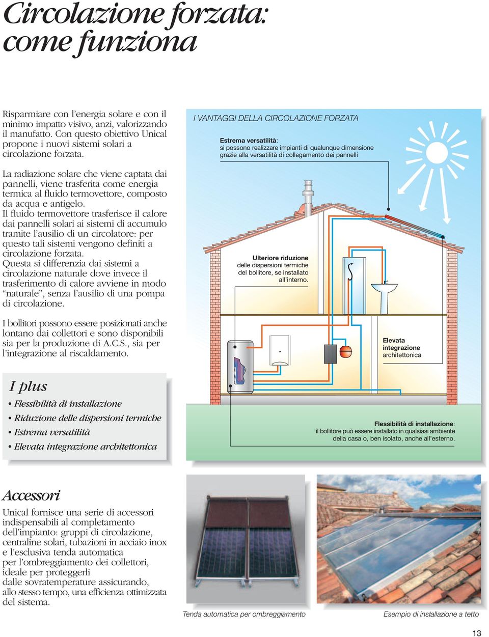 La radiazione solare che viene captata dai pannelli, viene trasferita come energia termica al fluido termovettore, composto da acqua e antigelo.