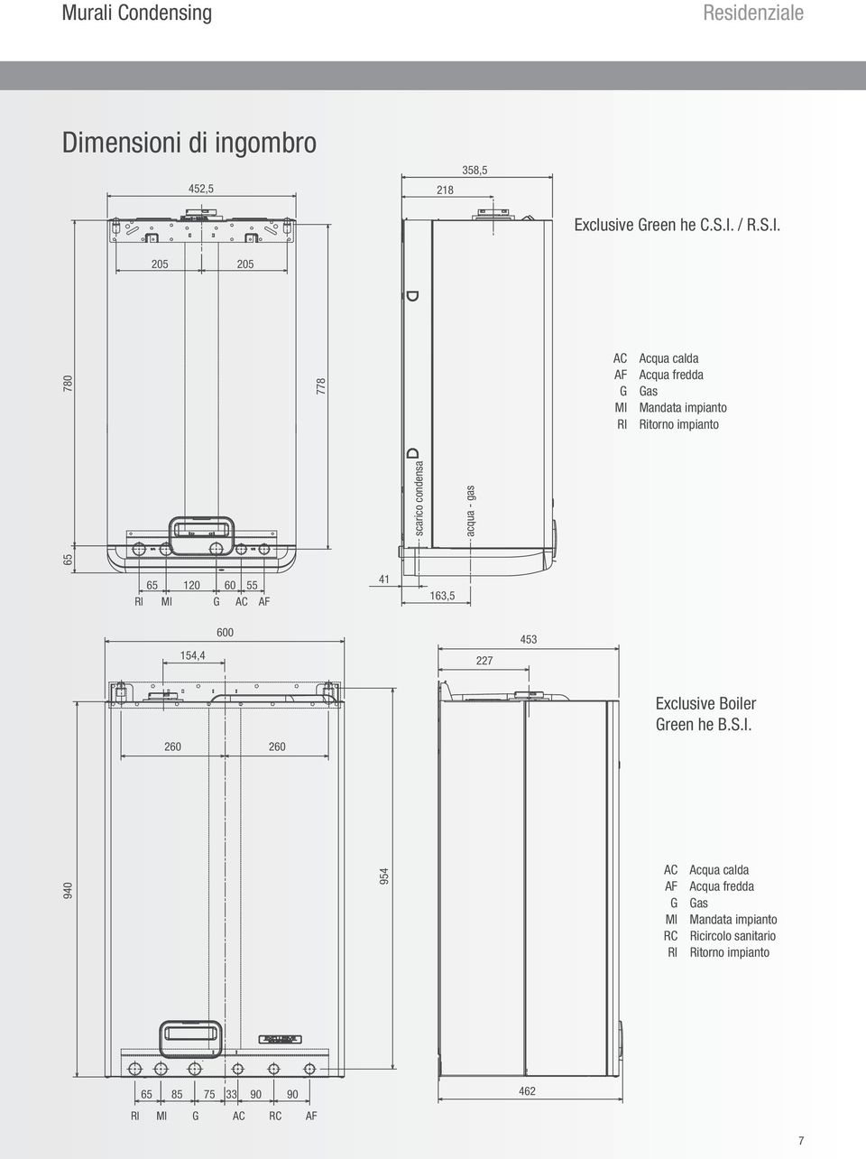 5 5 78 778 AC Acqua calda AF Acqua fredda G Gas MI Mandata impianto RI Ritorno impianto 65 scarico condensa acqua