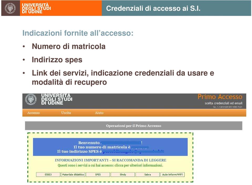 matricola Indirizzo spes Link dei servizi,
