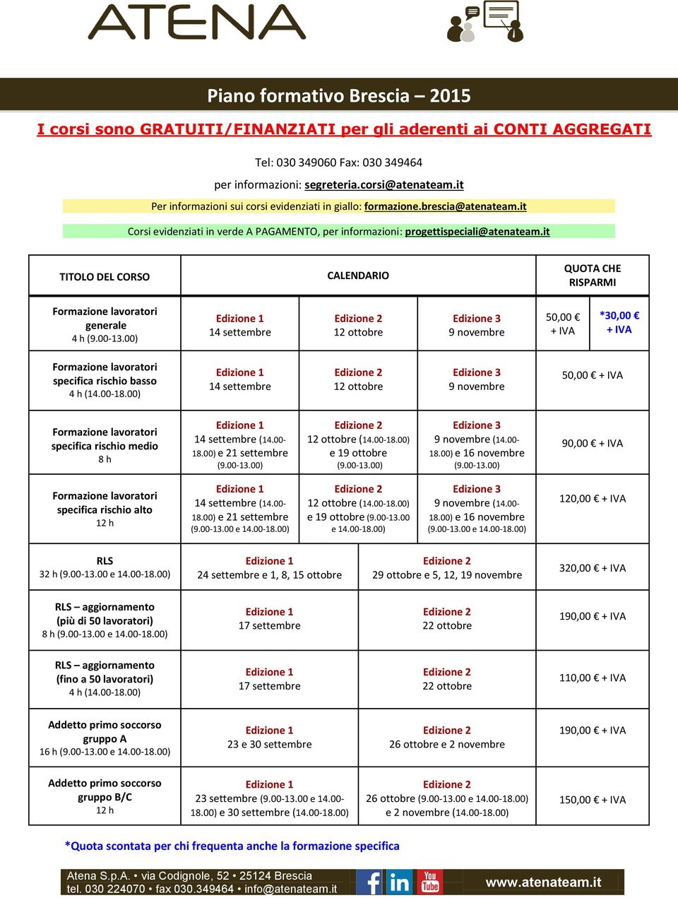 it TITOLO DEL CORSO generale 4 h 14 settembre 12 ottobre 9 novembre 50,00 + IVA *30,00 + IVA specifica 14 settembre 12 ottobre 9 novembre 50,00 + IVA specifica 8 h 14 settembre (14.00-18.