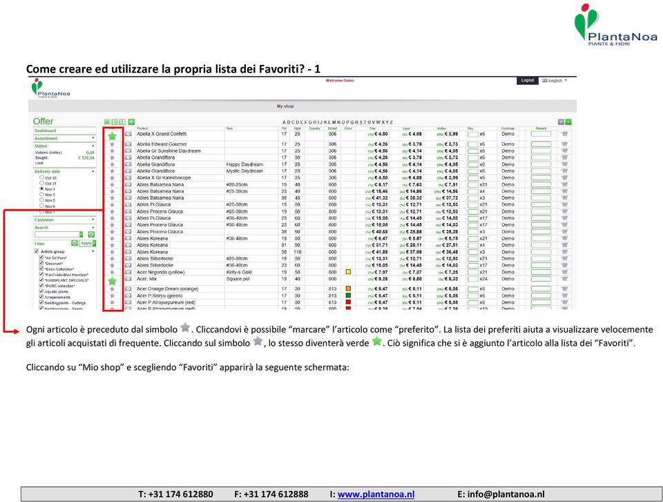 La lista dei preferiti aiuta a visualizzare velocemente gli articoli acquistati di frequente.